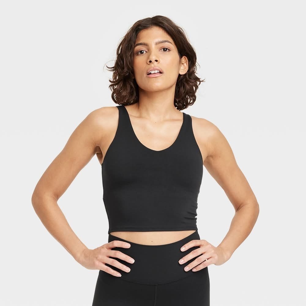 All in Motion Black Women's Flex Light Support V-Neck Cropped Sports Bra Small